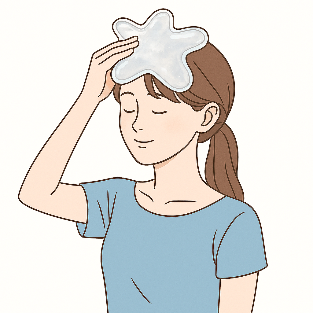 アイスパックを頭に当てた女性のイラスト