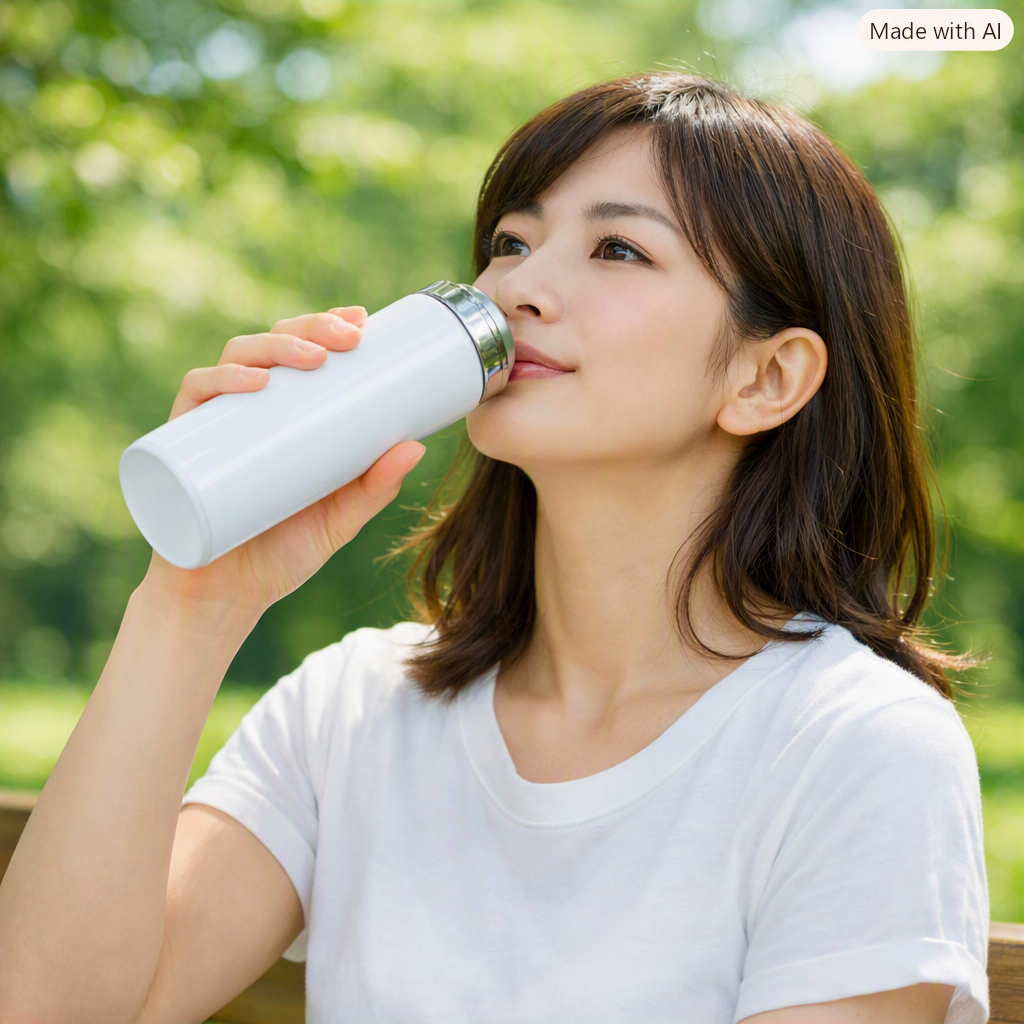 ステンレスサーモドリンクボトル　530mlで水分補給する女性